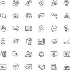 communication vector icon set such as: table, sales, file, virtual, low, tune, magnifier, planning, flow, art, opinions, daily, e-mail, look, chart, menu, society, header, photo, tube, lecturer