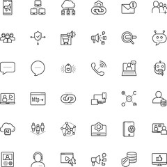 communication vector icon set such as: attach, e-learning, love, class, corporate, compound, discussion, like, telemarketing, knowledge, engagement, up, spam, responsive, analytics, restricted