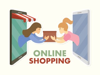 Online shopping delivering cartoon graphic vector.