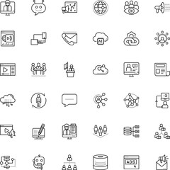 communication vector icon set such as: optimization, announce, recognition, panel, newspaper, equipment, net, table, register, circle, telephone, globe, figure, job, building, menu, volume, spokesman