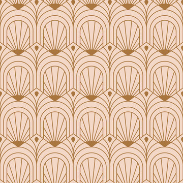 Art Deco Pink Seamless Pattern in a Trending minimal Linear Style. Vector Abstract Geometric background. For packaging, fabric printing, branding, wallpaper, covers