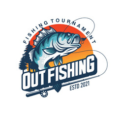 Fishing logo design template illustration . Sport fishing Logo
