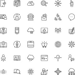 communication vector icon set such as: commerce, protection, trainer, blog, forum, cursor, infrastructure, data aggregation, transmitter, female, paper, thin, vpn, pattern, tech, specialist