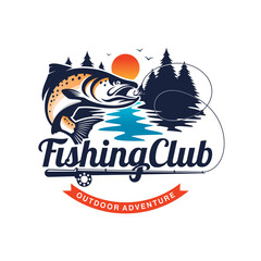 Fishing logo design template illustration . Sport fishing Logo
