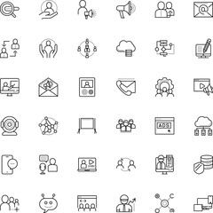 communication vector icon set such as: dialog, pad, lesson, texting, follow, campaign, post, ad, industrial, public, play, market, story, distance, course, program, technician, header, file, board