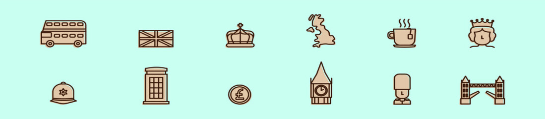 set of london cartoon icon design template with various models. vector illustration isolated on blue background