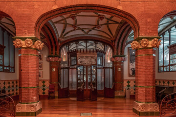 Fototapeta na wymiar Barcelona, Spain - Feb 24, 2020: Inside entrance gate in Catalonia Music Hall