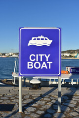 Ibiza Town, Ibiza / Spain - January 12, 2021: City of Ibiza, Spain. Ship departures sign touristic area.