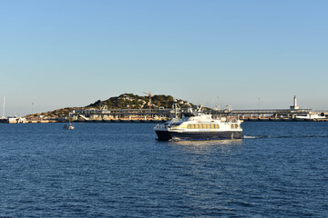 Ibiza Town, Ibiza / Spain - January 12, 2021: City of Ibiza, Spain. Old area of Dalt Vila, Santa Mar&iacute;a Cathedral and marina. It is a very touristic area..