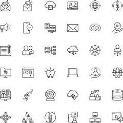 communication vector icon set such as: asynchronous learning, gear, side, broadcasting, worker, occupation, show, pattern, uploading, ipad, study, psychotherapy, loud, avatar, presentation, college