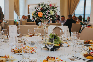 Beautiful wedding decoration at reception. 