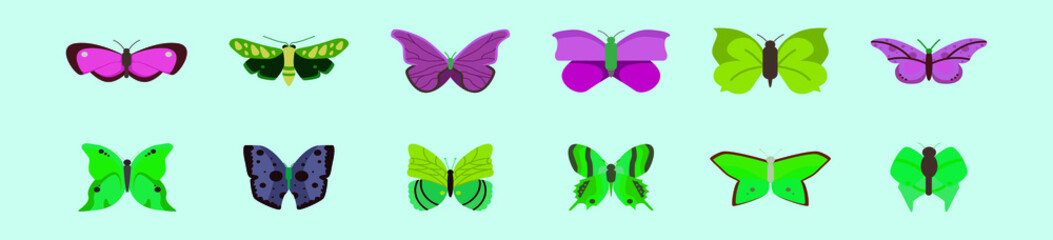 set of butterfly cartoon icon design template with various models. vector illustration isolated on blue background