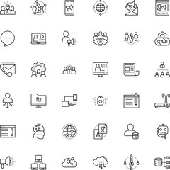 communication vector icon set such as: interpreter, tablet, cloudscape, letter, go, algorithm, blogging, webinar, advertisement, chatbot, meeting, useful, android, streaming, growth, responsive