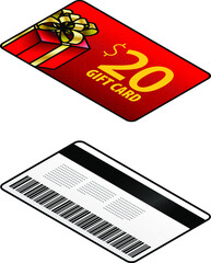 A $20 gift card, front and back.