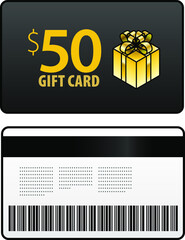 A $50 gift card, front and back, shown front-on.