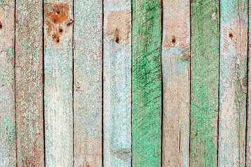 Weathered blue and green wooden background texture. Shabby wood teal or turquoise green painted. Vintage beach wood backdrop.