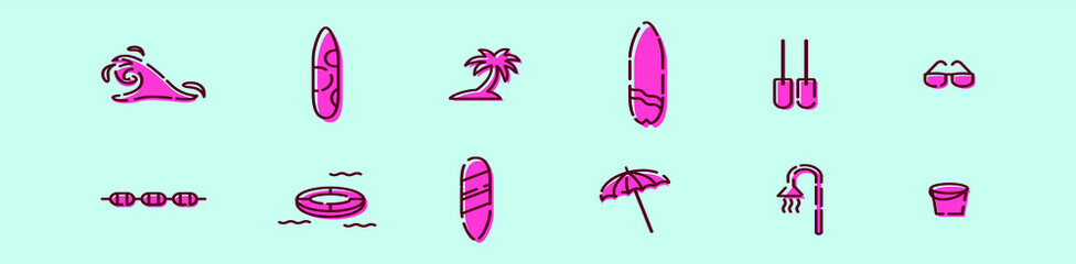 set of beach vacation cartoon icon design template with various models. vector illustration isolated on blue background