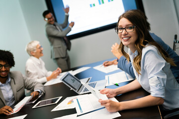 Succesful businesswoman CEO of company. Business success office meeting concept