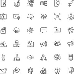 communication vector icon set such as: therapy, suggestion, presentation, antenna, junk, pattern, head, support, care, software, webinar, paper, authority, corporation, workforce, data architecture