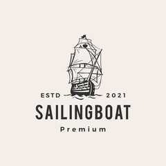 sailing boat hipster vintage logo vector icon illustration