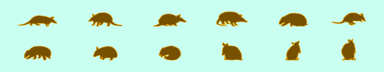 set of armadillo cartoon icon design template with various models. vector illustration isolated on blue background