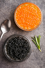 Black sturgeon and red chum salmon caviar