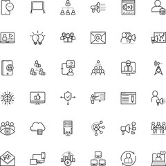communication vector icon set such as: ux, mind, asynchronous, chart, show, search, emotional, asynchronous learning, gear, like, wave, coach, station, desktop, landing, responsive, quality, upload