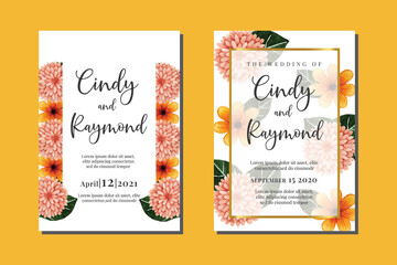 Wedding invitation frame set, floral watercolor hand drawn Dahlia Flower design Invitation Card Template