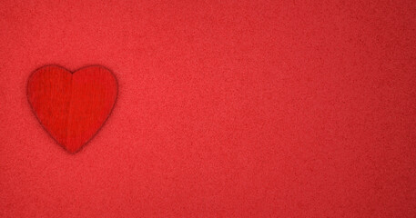 The red Heart shape on red background in love concept for valentines day with sweet and romantic moment. Space for text. banner