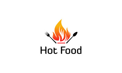 Food Logo with spoon fork and fire vector