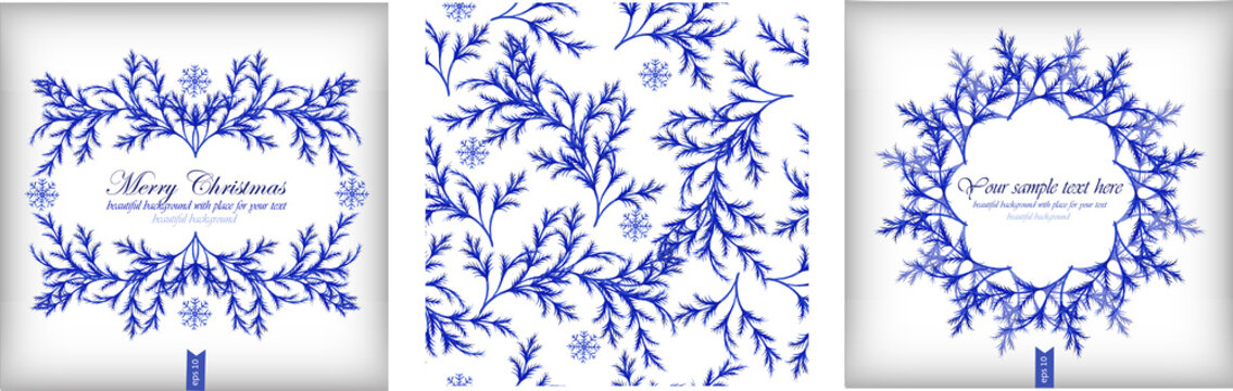 Blue floral watercolor frames and elements