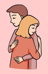 Man and Woman Calm Embracing Hug Cute Illustration Hand Drawn