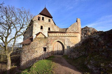 Fototapeta na wymiar Tocnik Castle is located near the town of Zebrak in Central Bohemia, Czech Republic.