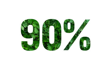 Spring sales or summer.90 percent discount on promotion on white poster,banner.advertising with Numbers on paper,cut out of green sprouts of grass. for your holiday posters,offers percentage discounts