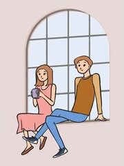 Cozy and Romantic Couple Cute Illustration Hand Drawn