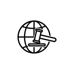 Earth line icon with hammer. justice symbol. simple design editable. Design template vector
