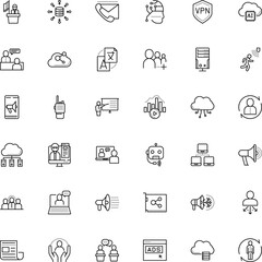 communication vector icon set such as: understand, data aggregation, currently, announcement, foreign, ui, science, dictionary, president, newspaper, protection, ceo, content, scream, frequency, menu