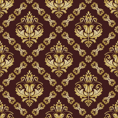 Classic seamless vector pattern. Damask orient ornament. Classic vintage background. Orient brown and golden ornament for fabric, wallpaper and packaging