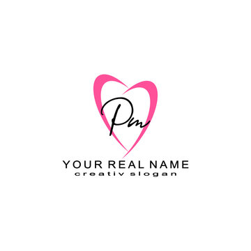 PM Initial Handwriting Monogram Heart / Love Logo Nice For Tattoo, Wedding Ring, Valentine, Couple Tshirt And Wedding Card