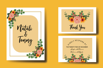 Obraz na płótnie Canvas Wedding invitation frame set, floral watercolor hand drawn Dahlia Flower design Invitation Card Template