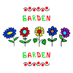 Bright vector illustration with flowers on a white background. Hand-drawn postcard.