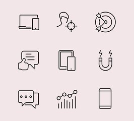 Marketing Icons Set, SEO, Advertising, Business Icons, Management, Analytics Editable Barcode, Thin Icons Isolated