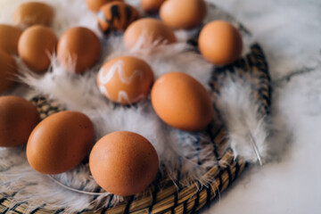 Happy Easter background, chicken eggs