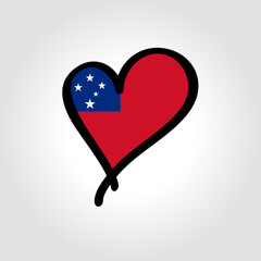 Samoan flag heart-shaped hand drawn logo. Vector illustration.