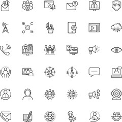 communication vector icon set such as: photo, e-learning, cloudscape, art, window, class, ball, career, multimedia, assistance, loud, room, point, start, circuit, forum, correspondence, comment, junk