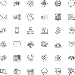 communication vector icon set such as: address, ecommerce, volume, architecture, wireframe, programming, protocol, target, notebook, sphere, engine, development, cell, currently, communicate
