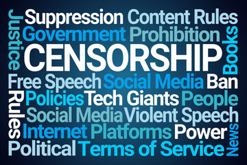 Censorship Word Cloud on Blue Background