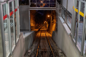 Funicular railway on Mount Tibidabo in Barcelona at night