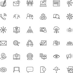 communication vector icon set such as: broadcast, smartphone, browser, note, community, template, exam, ipad, loudspeaker, e-learning, public, society, table, database, play, workshop, restricted