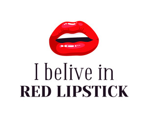 Sexy Female Lips with Red Lipstick and text. Vector Fashion Illustration Woman Mouth with Quote. Gestures Collection Expressing Different Emotions